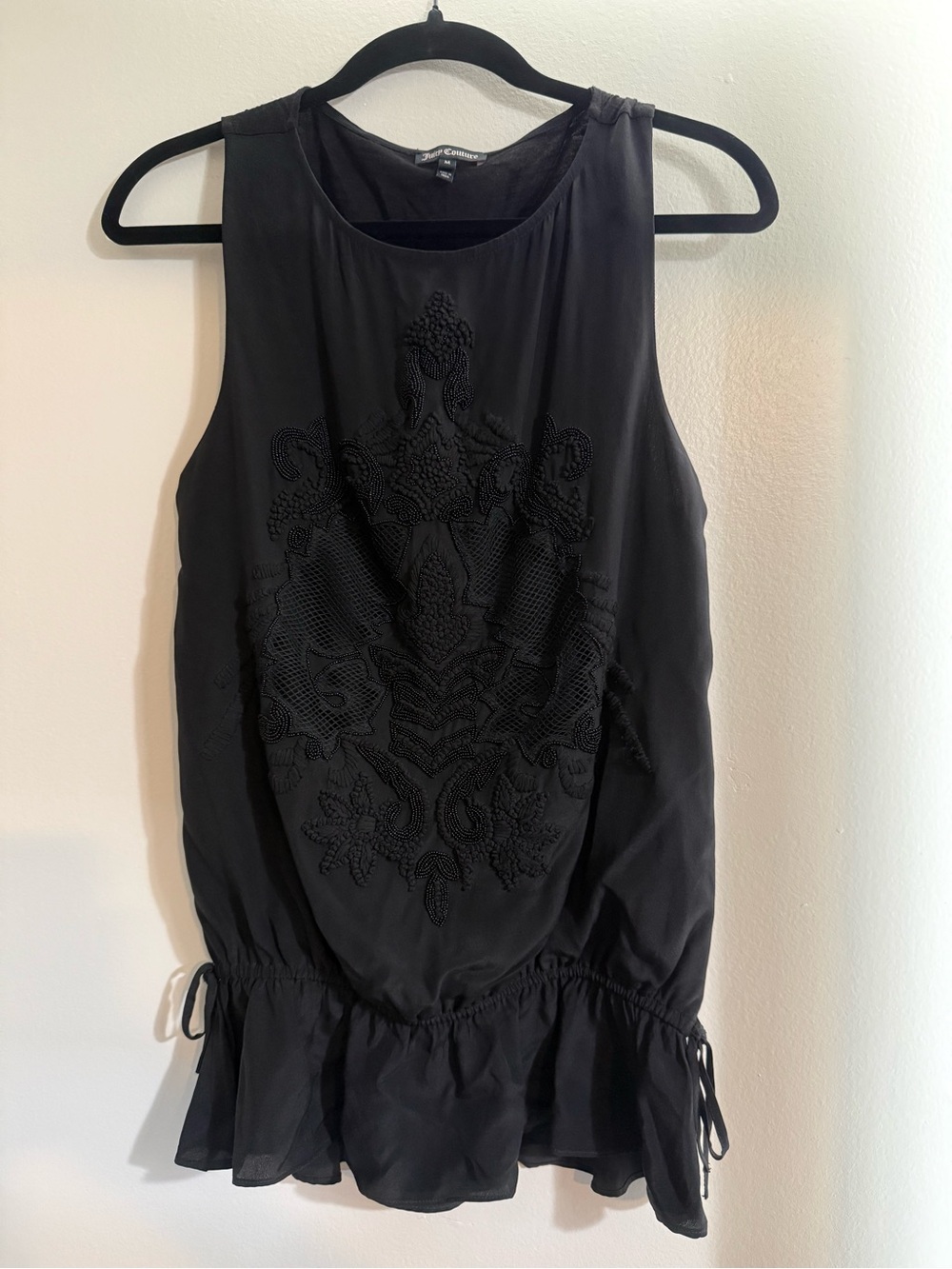Juicy Couture Black Embroidered Sleeveless Peplum Tunic